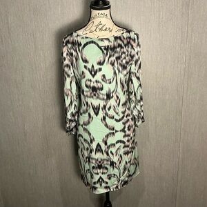 Milly Long Sleeve Silk Dress in Mint and Black Size 8